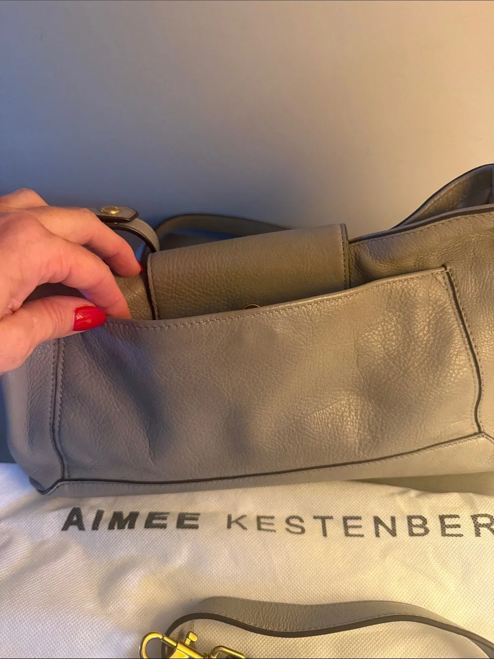 Aimee Kestenberg Taupe Leather Shoulder Bag with Gold Hardware